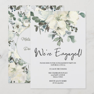 Invitation Fête de fiançailles florale aquarelle blanc ivoire