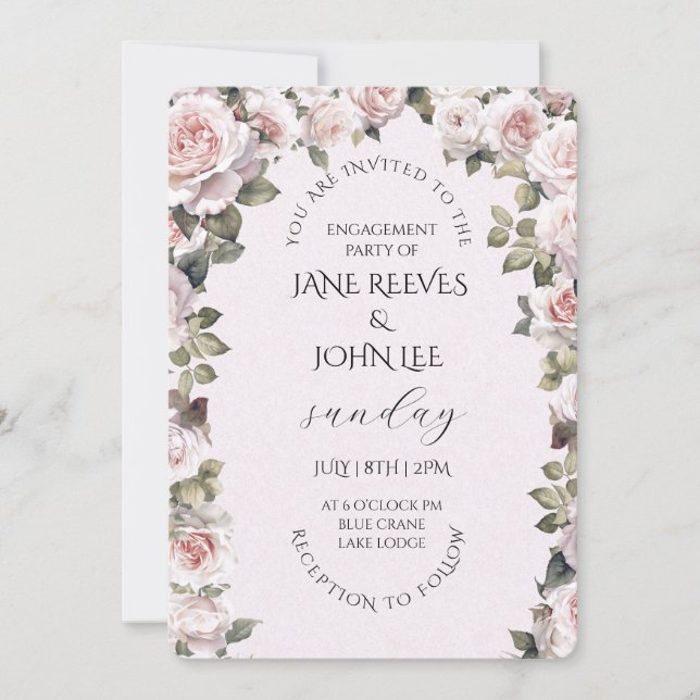 Invitation Fête de fiançailles florale aquarelle rose (Devant)