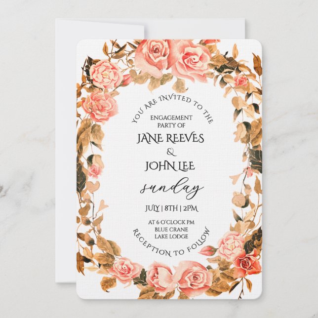 Invitation Fête de fiançailles florale aquarelle rose (Devant)