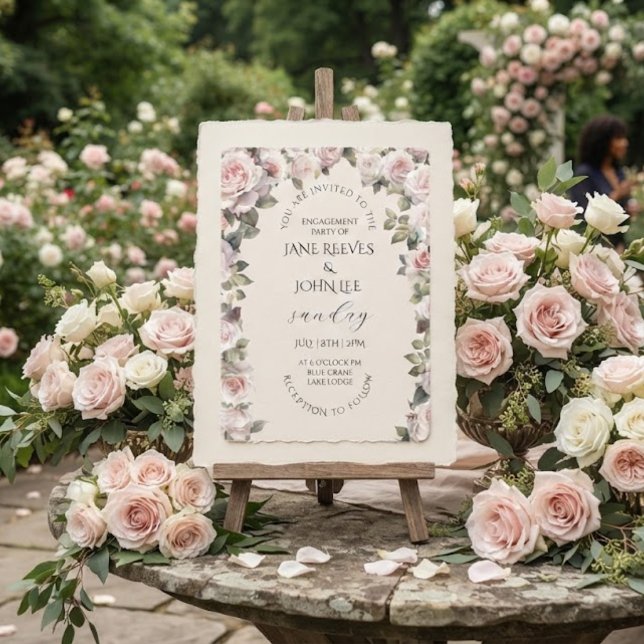 Invitation Fête de fiançailles florale aquarelle rose (Créateur téléchargé)