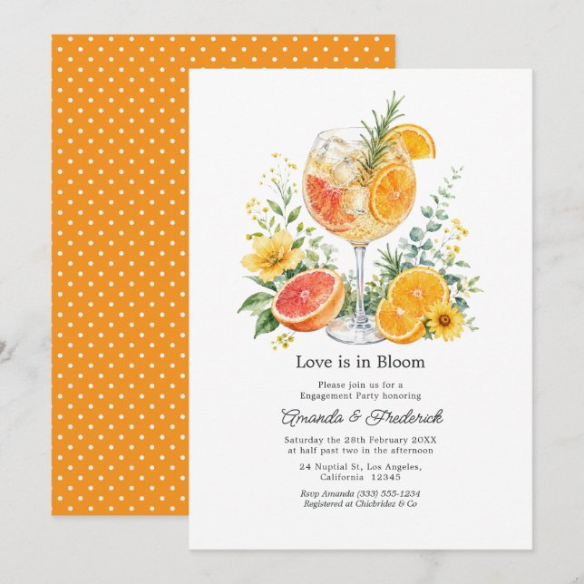 Invitation Fête de fiançailles florale au cocktail d'agrumes  (Devant / Derrière)