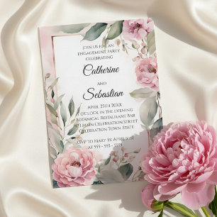 Invitation Fête de fiançailles florale au pinceau rose