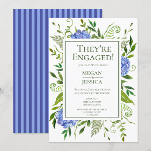 Invitation Fête de fiançailles florale aux hortensias bleus L