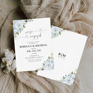 Invitation Fête de fiançailles florale bleu clair romantique