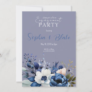 Invitation Fête de fiançailles florale bleue, blanche et vert