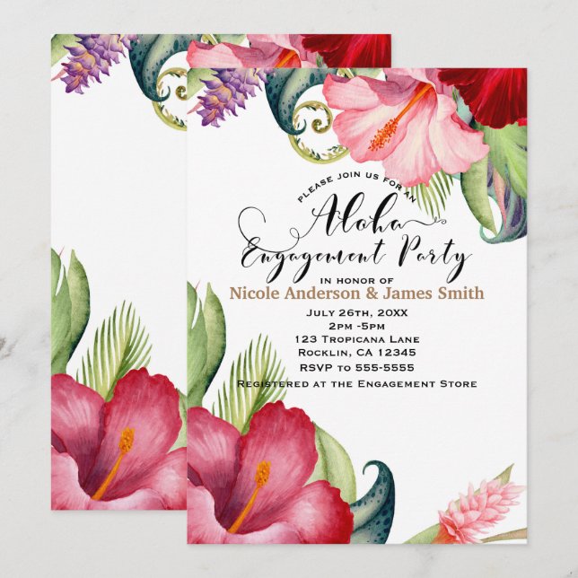 Invitation Fête de fiançailles florale botanique tropicale (Devant / Derrière)