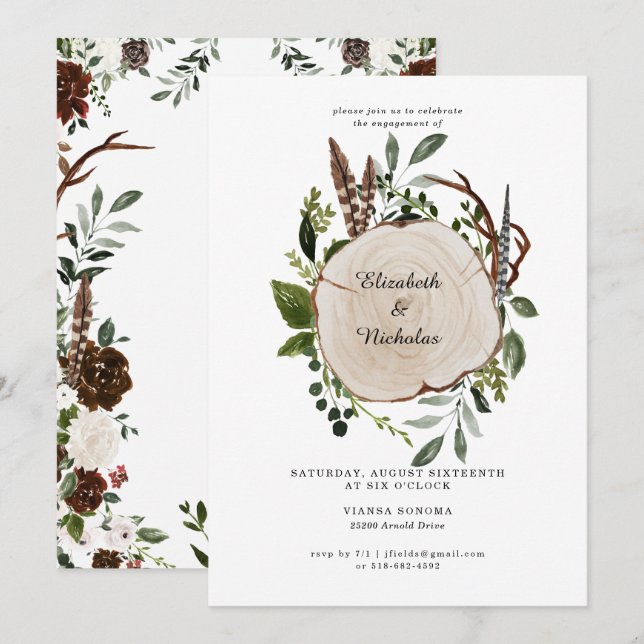 Invitation Fête de fiançailles florale de campagne rustique (Devant / Derrière)