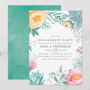 Invitation Fête de fiançailles Florale de Menthe Tropicale d'