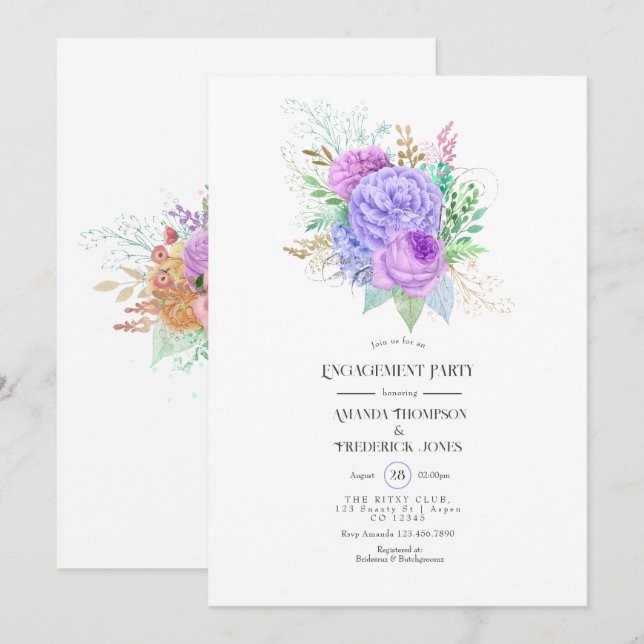 Invitation Fête de fiançailles Florale de Printemps (Devant / Derrière)