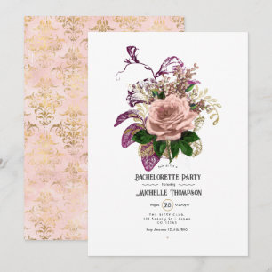Invitation Fête de Fiançailles Florale Dorée Burgundy Rose