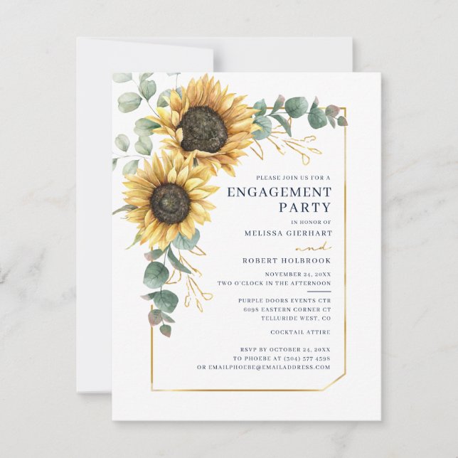 Invitation Fête de fiançailles florale Eucalyptus Tournesol (Devant)