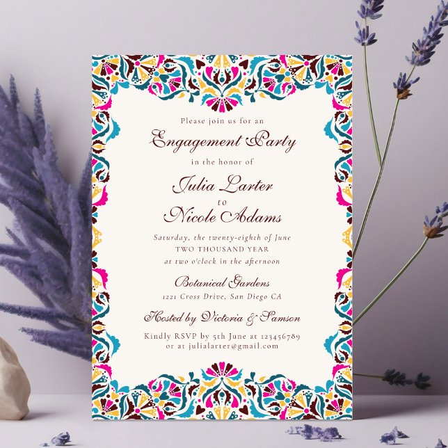 Invitation Fête de fiançailles florale fantaisiste bleu magen (Créateur téléchargé)