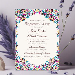 Invitation Fête de fiançailles florale fantaisiste bleu magen