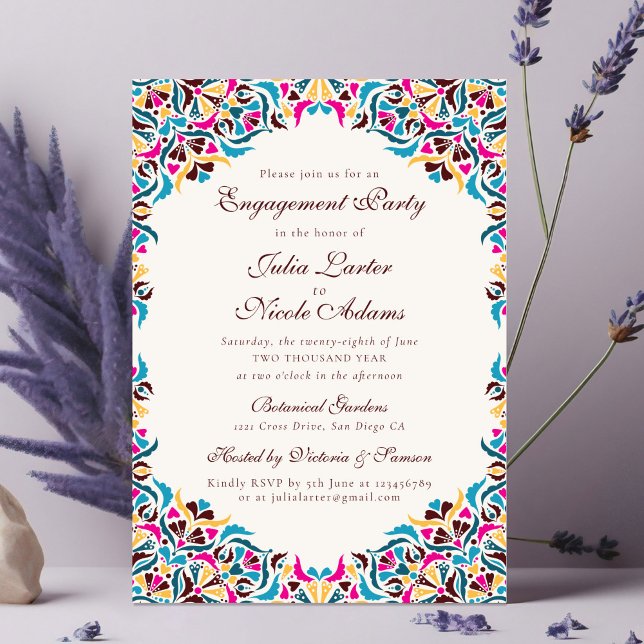 Invitation Fête de fiançailles florale fantaisiste bleu magen (Créateur téléchargé)