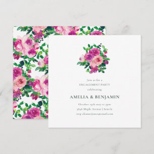 Invitation Fête de Fiançailles Florale Magenta Blush Berry