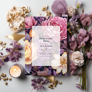 Invitation Fête de fiançailles florale mauve et or