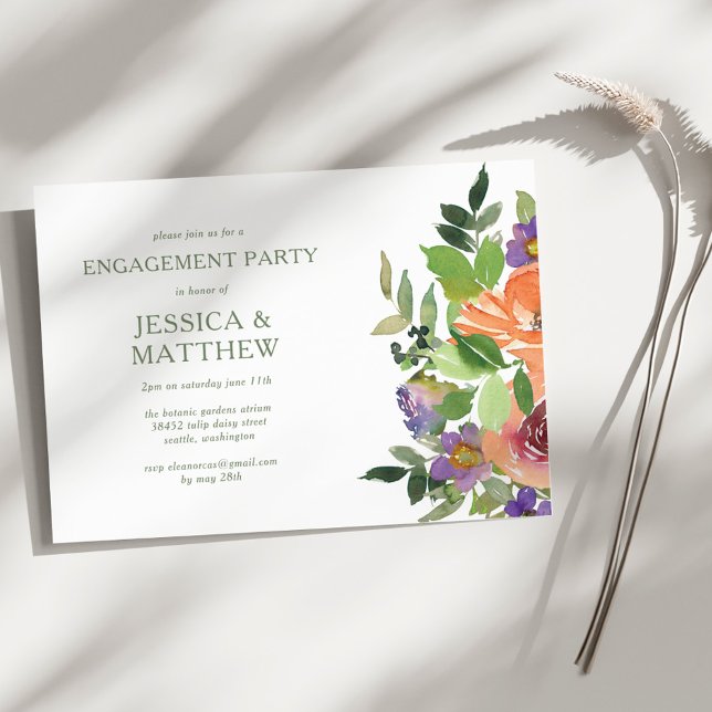 Invitation Fête de fiançailles florale orange à l'aquarelle m (Créateur téléchargé)