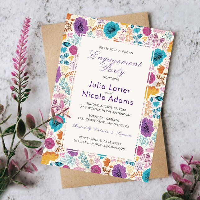 Invitation Fête de fiançailles florale romantique Blooming Lo (Créateur téléchargé)
