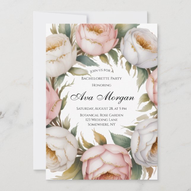 Invitation Fête de Fiançailles Florale Rose et Blush Ivory (Devant)