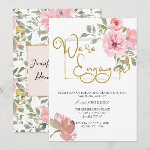 Invitation Fête de fiançailles florale rose pâle aquarelle lu