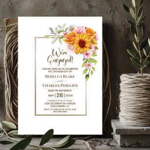 Invitation Fête de fiançailles florale rose tournesol