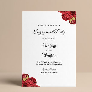 Invitation Fête de fiançailles florale rouge et or