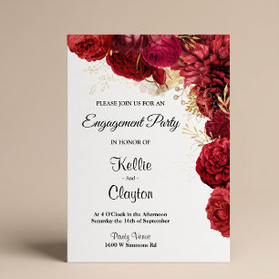 Invitation Fête de fiançailles florale rouge et or