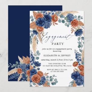 Invitation Fête de fiançailles florale Terracotta et Navy Pam