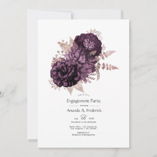 Invitation Fête de fiançailles florale violet foncé et or ros