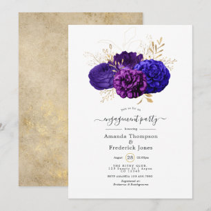 Invitation Fête de fiançailles florale violette, bleu royal e