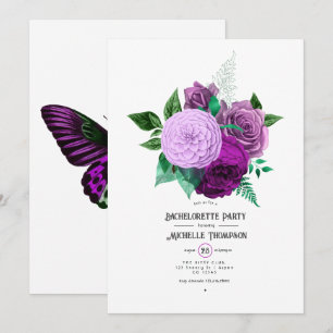 Invitation Fête de Fiançailles Florale Violette et Verte