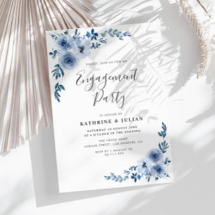 Invitation fête de fiançailles florales bleu poussiéreux