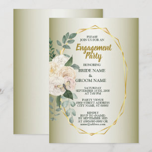 Invitation Fête de fiançailles géométrique florale verte or