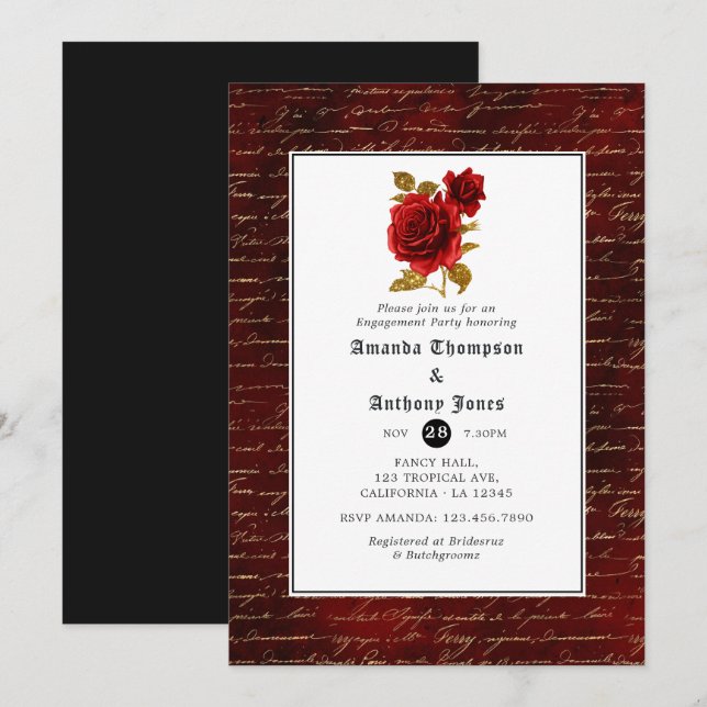 Invitation Fête de fiançailles gothique florale (Devant / Derrière)