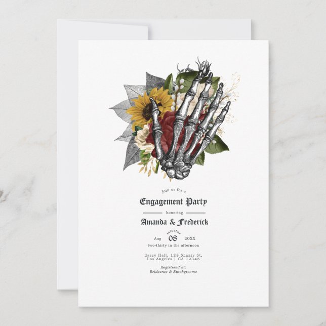 Invitation Fête de fiançailles gothique florale rustique d'au (Devant)