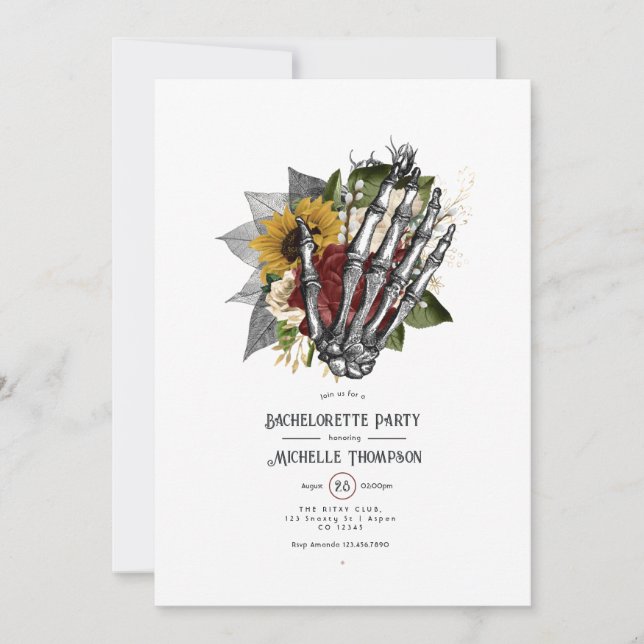 Invitation Fête de Fiançailles Gothique Florale Rustique d'Au (Devant)