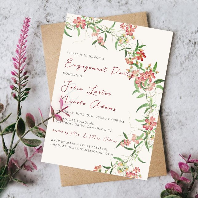 Invitation Fête de fiançailles Guirlande de printemps Rose Fl (Créateur téléchargé)