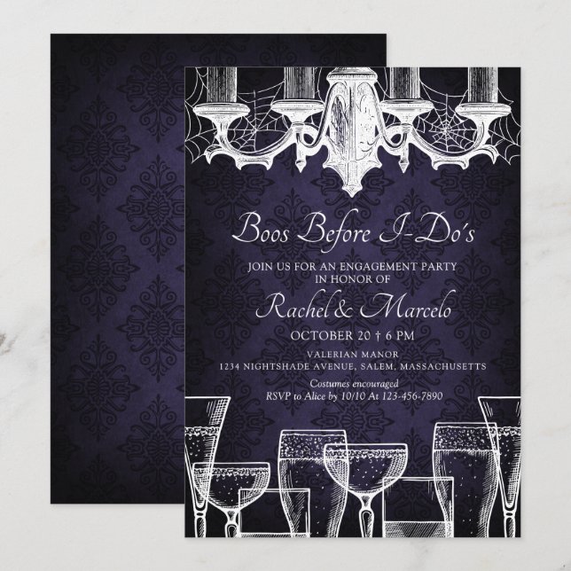 Invitation Fête de fiançailles Halloween Cocktail (Devant / Derrière)