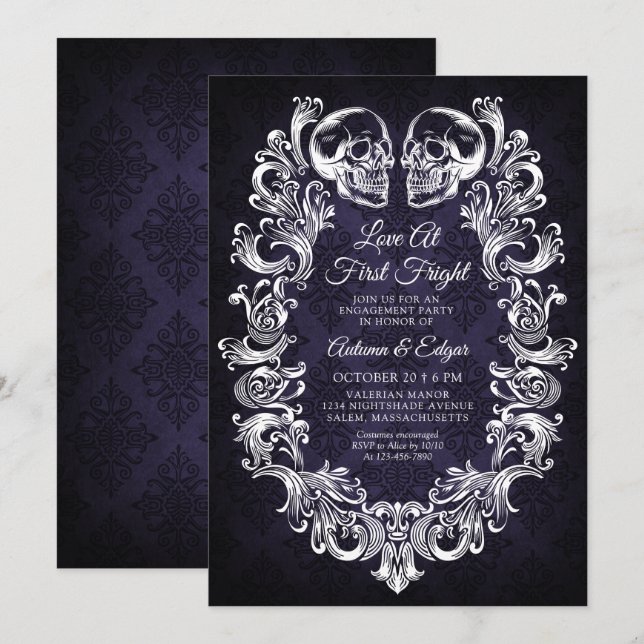 Invitation Fête de fiançailles Halloween gothique (Devant / Derrière)