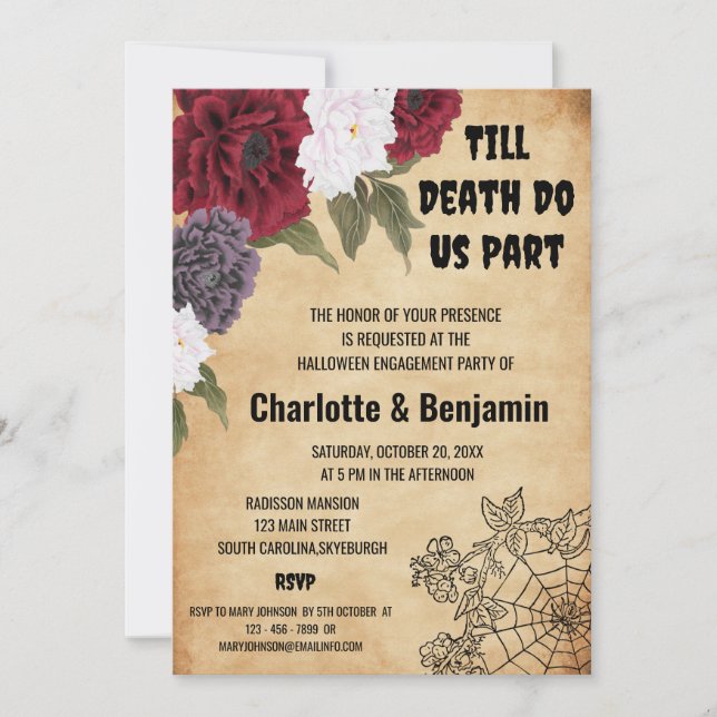 Invitation Fête de fiançailles Halloween vintage (Devant)