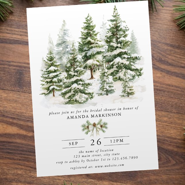Invitation Fête de fiançailles hivernale à l'aquarelle Evergr (Créateur téléchargé)