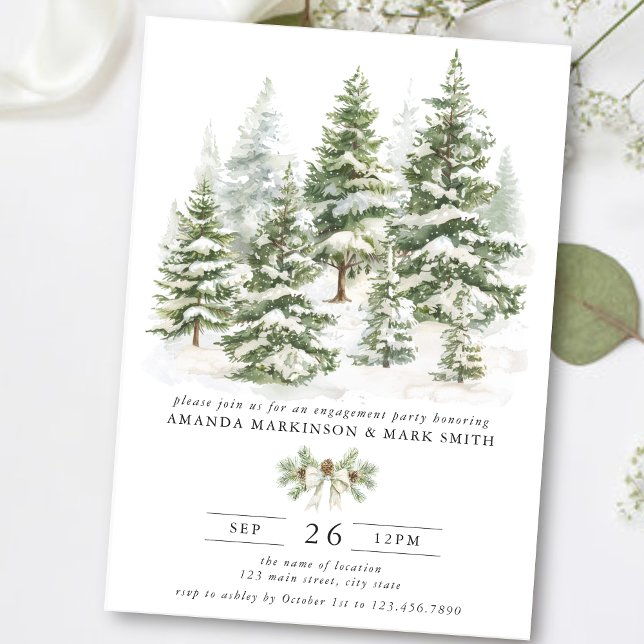 Invitation Fête de fiançailles hivernale à l'aquarelle Evergr (Créateur téléchargé)