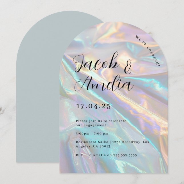 Invitation Fête de fiançailles holographique Arch Moderne   (Devant / Derrière)