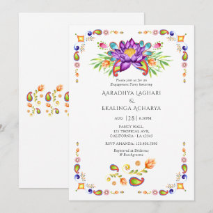 Invitation Fête de fiançailles indienne fleur de lotus de Pai
