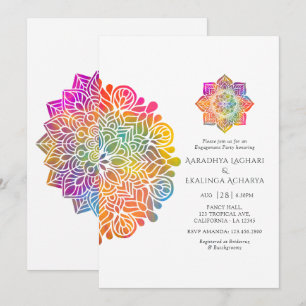 Invitation Fête de fiançailles indienne Mandala Arc-en-ciel