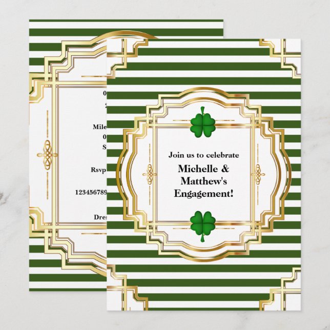 Invitation fête de fiançailles irlandaise fête shamrock trèfl (Devant / Derrière)