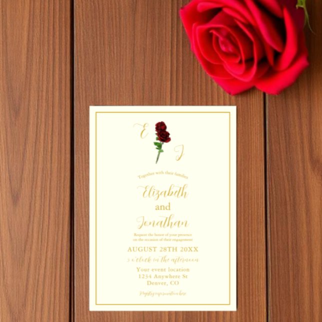 Invitation Fête de fiançailles Ivory Gold Rose (Créateur téléchargé)