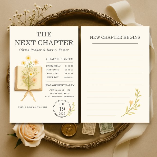 Invitation Fête de fiançailles « Le prochain chapitre commenc (Créateur téléchargé)