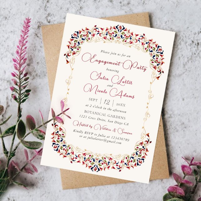 Invitation Fête de fiançailles luxueuse botanique florale pai (Créateur téléchargé)