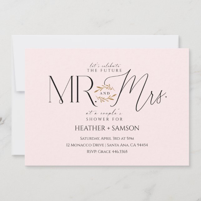 Invitation Fête de fiançailles "M. + Mme" Blush (Devant)